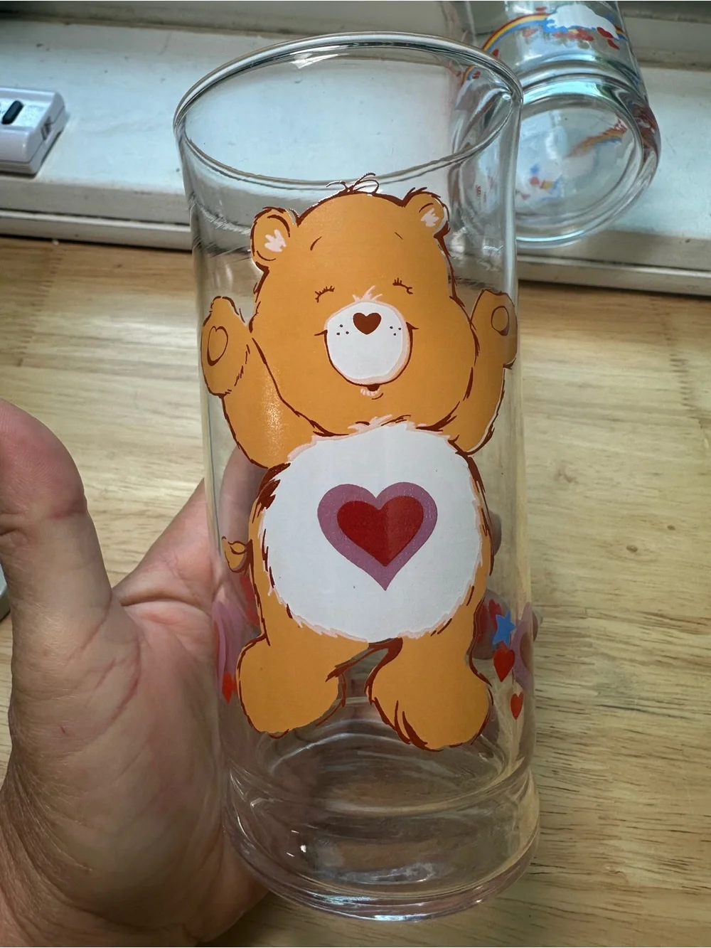 Vintage Care Bears Drinking Glasses - tenderHeart & cheer bear Rainbow